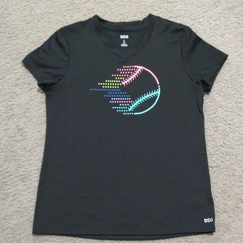 DSG Black Kids Shirt with Colorful Baseball Design